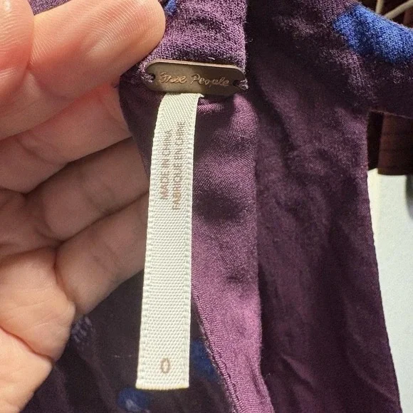 Free People Teagan Mini Dress Purple Floral Keyhole Back Boho Festival Womens 0 - Picture 8 of 8